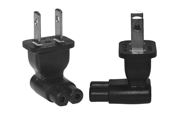 US 2 Prong Right Angle AC power Plug adapter IEC C7 receptacle to NEMA 1-15P 